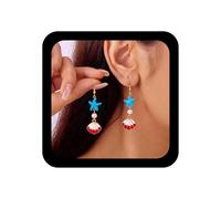 Inilbran Boho Shell Starfish Orecchini penzolanti Vintage SeaShell Cowrie Orecchini a goccia Blue Sea Star Orenatura perle Summer Beach Starfish Cowrie Hook Oreger Gioielli per donne