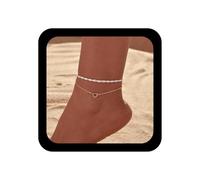 Inilbran Boho Stratificato Cuore Cavigliera Perla D'epoca Perline Di Semi Braccialetto D'oro Amore Perla Cavigliera Catena Cuore Cavo Piede Catena Gioielli Per Le Donne