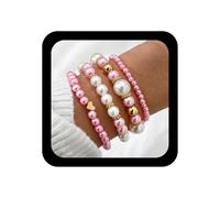 Inilbran Boho Stratificato Perla Mano Bracciale Cuore Vintage Perla Schiavo Catena Rosa Perline Imbracatura Catena Braccialetti Multistrato Perline Bracciale Elastico Gioielli Per Le Donne