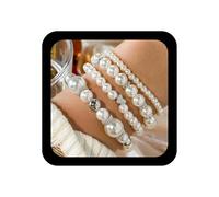 Inilbran Boho Stratificato Perla Mano Braccialetto Cuore Vintage Perla Schiavo Catena D'argento Perline Imbracatura Catena Braccialetti Multistrato Perline Braccialetto Elastico Gioielli Per Le Donne