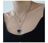 Inilbran Boho Stratificato Smalto Cuore Collana Argento Cavo Cuore Collana Girocollo Vintage Cuciture Nero Cuore Ciondolo Collana Punk Graffetta Catena Gioielli Per Le Donne E Le Ragazze