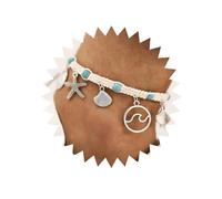 Inilbran Cavigliera Con Ciondolo A Stella Marina Boho Cavigliere In Argento Smerlo Corda Intrecciata Cavigliere Perline Turchese Bracciale Onda Oceano Cavigliere Vintage Cowrie Goccia Cavigliera