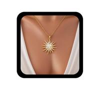 Inilbran Collana con ciondolo Boho in cristallo Sunburst Collana girocollo vintage con alba Collana in oro con punta a punta CZ Collana con sole regolabile a forma di fiore celeste Collana di gioielli