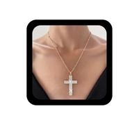 Inilbran Collana girocollo in stile bohémien con croce e strass, grande crocifisso di cristallo, collana vintage con crocifisso da donna, Zinco