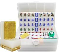 ININOSNP Divertente set di Mahjong Set di giochi Mahjong cinese 146 Yuan Mahjong acrilico facile da leggere con 2 dadi e scatola di immagazzinaggio(Gold,40 EU)