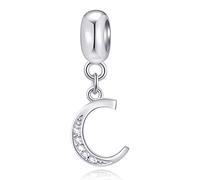 Initial C Ciondolo Charm, Lettera C Charms Fit Pandora Bracciale di Natale, 925 Argento Sterling Ciondolo CZ Birthstone Alfabeto Beads, regalo per Cugino/Amico/Madre/Chanukah