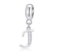 Initial J ciondolo Charm, Lettera J Charms Fit Pandora Snake Bracelet, 925 Argento Sterling Ciondolo CZ Birthstone Alfabeto Beads, regalo per Natale/Amici/luglio Compleanno