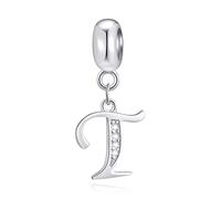 Initial T Pendente Charm, Lettera T Charms Fit Pandora Collana Bracciale, 925 Argento Sterling Ciondolo CZ Birthstone Alfabeto Beads, Regalo per Insegnante/Giocatore di Tennis/Natale