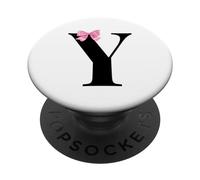 Initial Y Name Coquette Monogram Letter With Pink Bow PopSockets PopGrip Adesivo
