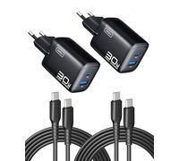 INIU 30W Caricatore USB C 2-Pezzi con Cavo, [USBC + USBA] 2-Porto Presa USB Caricatore portatile, USBC Caricabatterie Rapido con iPhone 16 15 Pro Max, iPad Air Pro, S25 S24 Ultra, Pixel usw