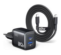 INIU Caricatore USB C, Presa 30W alimentatore con USB-C cavo, PD 3.0 compatto Caricatore Rapido, 2 Porte GaN Caricabatteria Rapido per iPhone 16 15 14 Pro Max, iPad, Samsung S24 Ultra, Google, Xiaomi
