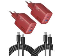 INIU Caricatore USB C da 30 W, confezione da 2, [USB-C + USB-A] alimentatore multiplo con cavo USB-C, PD 3.0, adattatore USB C per iPhone 16 15 Pro Max, iPad Pro, Samsung S24 Ultra, telefono cellulare