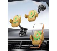 INIU Caricatore Wireless Auto 15W con Ventola e LED, Certificato Qi2 Ricarica Rapida e Supporto per iPhone 16 Pro Max/15/14/13/12 ect, Giallo
