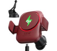 INIU Caricatore Wireless Auto 15W Mag-safe con Ventola e LED, Certificato Qi2 Ricarica Rapida e Supporto per iPhone 16 Pro Max/15/14/13/12 ect, Rosso