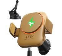 INIU Caricatore Wireless Auto 15W Mag-safe con Ventola e LED, Certificato Qi2 Ricarica Rapida e Supporto per iPhone 16 Pro Max/15/14/13/12 ect, Giallo