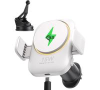INIU Caricatore Wireless Auto 15W Mag-safe con Ventola e LED, Certificato Qi2 Ricarica Rapida e Supporto per iPhone 16 Pro Max/15/14/13/12 ect, Bianco