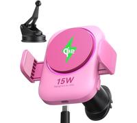 INIU Caricatore Wireless Auto 15W Mag-safe con Ventola e LED, Certificato Qi2 Ricarica Rapida e Supporto per iPhone 16 Pro Max/15/14/13/12 ect, Rosa