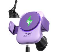 INIU Caricatore Wireless Auto 15W Mag-safe con Ventola e LED, Certificato Qi2 Ricarica Rapida e Supporto per iPhone 16 Pro Max/15/14/13/12 ect, Viola