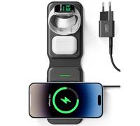 INIU Caricatore Wireless iPhone, Magsafe 3 in 1 Base Ricarica Certificato Qi, Da viaggio Caricabatterie Wireless Universale per iPhone 16 15 14 13 12 Apple Watch 8 7 Ultra AirPods 4 3 Pro ecc.