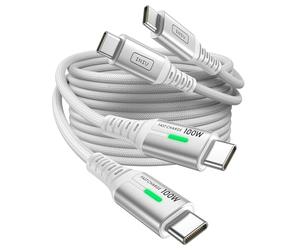 INIU Cavo da USB-C a USB-C, bianco, 1 m + 1 m, ricarica rapida da tipo C a C per iPhone 15, Samsung S24, S23, Pixel 8., ecc.