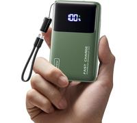 INIU Piccolo caricabatterie portatile, 45 W PD ricarica rapida 10000 mAh, batteria con cavo USB C collegato, powerbank da viaggio essenziale per iPhone 17 16 15 14 Pro Air, Xiaomi, Samsung S25, verde