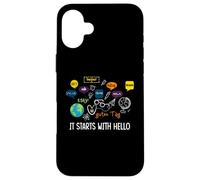 Inizia con Hello Friendship Inclusion Language Teacher Custodia per iPhone 16 Plus