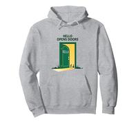 Inizia con Hello Green: Opens Doors Inspirational Art Felpa con Cappuccio, Unisex per Adulti, Grigio Melange, S