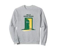 Inizia con Hello Green: Opens Doors Inspirational Art Felpa, Unisex per Adulti, Grigio Melange, S
