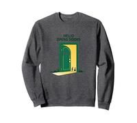 Inizia con Hello Green: Opens Doors Inspirational Art Felpa, Unisex per Adulti, Grigio Scuro, S