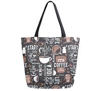 Inizia la tua giornata con il caffè Borsa per la spesa riutilizzabile Borsa in tela Borsa a tracolla grande pieghevole lavabile per donna