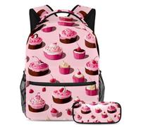 Inizia l'anno scolastico con il nostro set di 2 zaini per bambini, zaino e astuccio inclusi, motivo dessert rosa, Multicolore, B：29.4x20x40cm P：19x7.5x3.8cm, Zaini Daypack