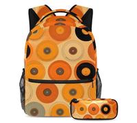 Inizia l'anno scolastico con il nostro set di 2 zaini per bambini, zaino e astuccio inclusi, motivo dischi arancioni, Multicolore, B:29.4x20x40cm P:19x7.5x3.8cm, Zaini Daypack