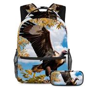 Inizia l'anno scolastico con il nostro set di 2 zaini per bambini, zaino e astuccio inclusi, simpatico avvoltoio, Multicolore, B：29.4x20x40cm P：19x7.5x3.8cm, Zaini Daypack
