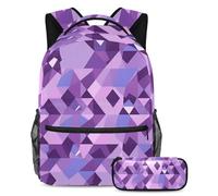 Inizia l'anno scolastico con il nostro set di 2 zaini per bambini, zaino e astuccio inclusi, triangolo viola geometrico, Multicolore, B：29.4x20x40cm P：19x7.5x3.8cm, Zaini Daypack