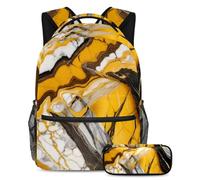 Inizia l'anno scolastico con stile con questo set di 2 zaini, zaino e astuccio per ragazzi, ragazze e adolescenti, texture marmo giallo, Multicolore, B:29.4x20x40cm P:19x7.5x3.8cm, Zaini Daypack
