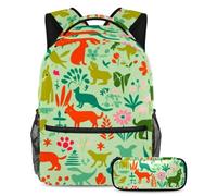Inizia l'anno scolastico con stile con questo set di 2 zaini, zaino e astuccio per ragazzi, ragazze e adolescenti, silhouette di animali verdi, Multicolore, B:29.4x20x40cm P:19x7.5x3.8cm, Zaini