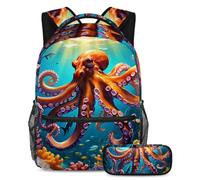 Inizia l'anno scolastico con stile con questo set di 2 zaini, zaino e astuccio per ragazzi, ragazze e adolescenti, simpatico polpo, Multicolore, B:29.4x20x40cm P:19x7.5x3.8cm, Zaini Daypack