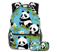 Inizia l'anno scolastico con stile con questo set di 2 zaini, zaino e astuccio per ragazzi, ragazze e adolescenti, simpatico panda su blu, Multicolore, B:29.4x20x40cm P:19x7.5x3.8cm, Zaini Daypack