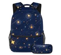 Inizia l'anno scolastico con stile con questo set di 2 zaini, zaino e astuccio per ragazzi, ragazze e adolescenti, cielo stellato giallo, Multicolore, B：29.4x20x40cm P：19x7.5x3.8cm, Zaini Daypack