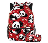 Inizia l'anno scolastico giusto con il nostro set di 2 zaini per bambini, zaino e astuccio inclusi, simpatico panda su rosso, Multicolore, B:29.4x20x40cm P:19x7.5x3.8cm, Zaini Daypack