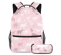 Inizia l'anno scolastico giusto con questo set di 2 zaini per bambini, include borsa per libri e astuccio, silhouette di animali rosa, Multicolore, B：29.4x20x40cm P：19x7.5x3.8cm, Zaini Daypack