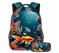 Inizia l'anno scolastico giusto con questo set di 2 zaini per bambini, include borsa per libri e astuccio, simpatico pesce rosso, Multicolore, B：29.4x20x40cm P：19x7.5x3.8cm, Zaini Daypack