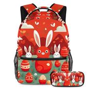 Inizia l'anno scolastico giusto con questo set di 2 zaini per bambini, include borsa per libri e astuccio, uovo rosso coniglietto pasquale, Multicolore, B：29.4x20x40cm P：19x7.5x3.8cm, Zaini Daypack