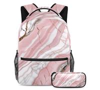 Inizia l'anno scolastico giusto con questo set di 2 zaini per bambini, include borsa per libri e astuccio, texture marmo rosa, Multicolore, B:29.4x20x40cm P:19x7.5x3.8cm, Zaini Daypack