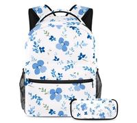 Inizia l'anno scolastico giusto, zaino con astuccio, comodo set di 2 zaini per bambini per ragazzi ragazze adolescenti, motivo floreale blu, Multicolore, B:29.4x20x40cm P:19x7.5x3.8cm, Zaini Daypack