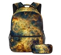 Inizia l'anno scolastico giusto, zaino con astuccio, comodo set di 2 zaini per bambini per ragazzi ragazze adolescenti, galassia gialla, Multicolore, B:29.4x20x40cm P:19x7.5x3.8cm, Zaino daypack