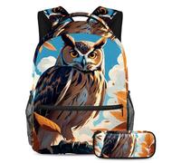 Inizia l'anno scolastico giusto, zaino con astuccio, comodo set di 2 zaini per bambini per ragazzi ragazze adolescenti, gufo carino, Multicolore, B：29.4x20x40cm P：19x7.5x3.8cm, Zaini Daypack