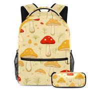 Inizia l'anno scolastico giusto, zaino con astuccio, comodo set di 2 zaini per bambini per ragazzi ragazze adolescenti, motivo fungo giallo, Multicolore, B:29.4x20x40cm P:19x7.5x3.8cm, Zaini Daypack