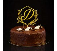 Iniziale D Cake Topper Lettera Singola Monogramma Nome Glitter Oro Per Anniversario di Matrimonio Bomboniere Romance Riutilizzabile Corona di alloro Personalizzato 26Lettere Regali per la doccia
