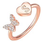 Iniziale Lettera Alfabeto Anelli AZ Argento e Oro Cristallo Regolabile Anello Dita per Donne Ragazze Gioielli O Anelli 48 Mm, Taglia unica, Acciaio, Nessuna pietra preziosa